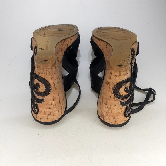 Bandolino Black Strappy Cork Wedge Sz6 - Picture 5 of 9